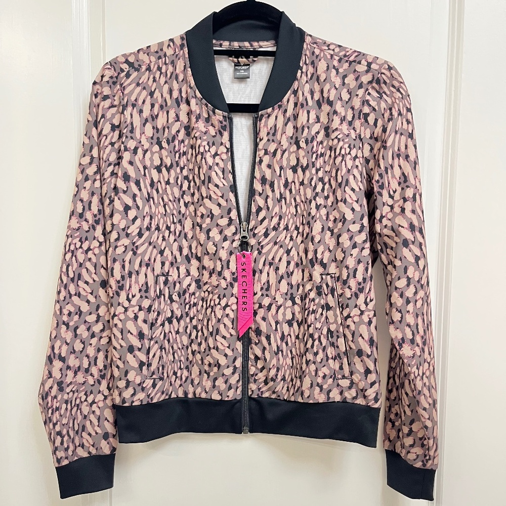 Skechers Activewear Bomber Jacket Leopard Print Zip Front XS